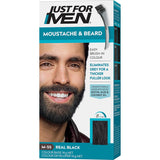 Just For Men Moustache & Beard Colour in Real Black, a fast-acting dye for fuller facial hair, enriched with nourishing ingredients.