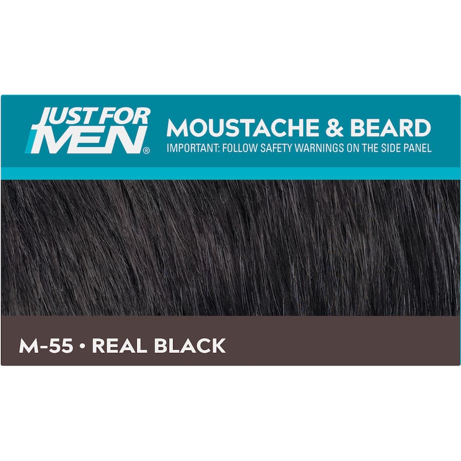 Just For Men Moustache & Beard Colour in Real Black; eliminates grey for a thicker, conditioned look in just 5 minutes.