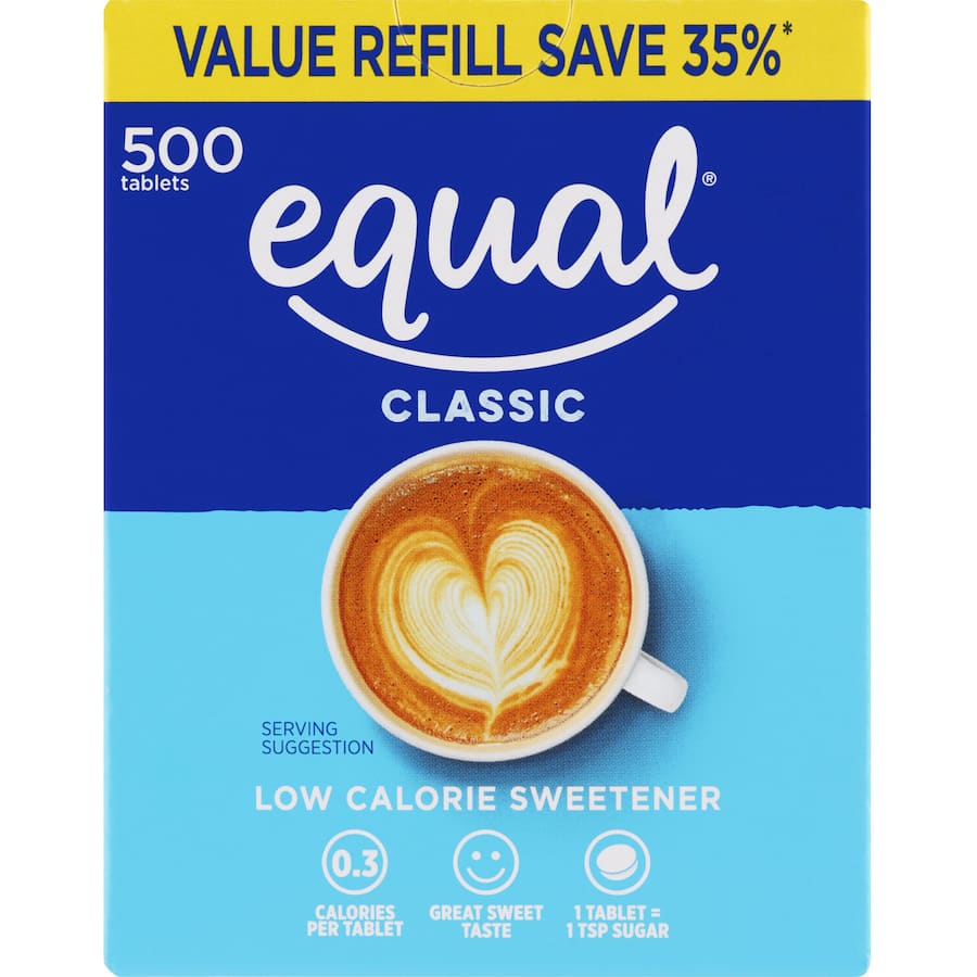 Refill pack of Equal Sugar Substitute Tablets for guilt-free sweetness, powered by zero-calorie aspartame.