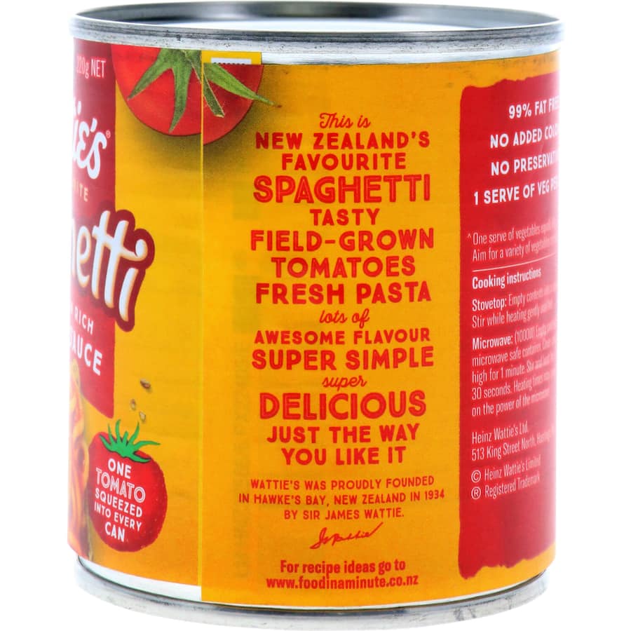 Watties Spaghetti In Tomato Sauce  Can 220g