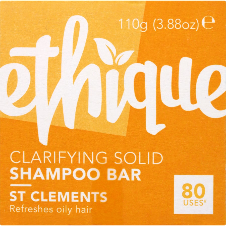 Ethique Shampoo Bar St Clements, a soap-free bar for oily hair, infused with castor, lime, and orange oils for cleansing and freshness.