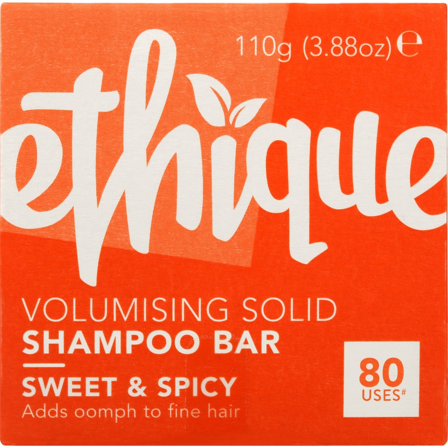 Ethique Shampoo Bar Sweet & Spicy, eco-friendly and soap-free, revitalizes hair with vibrant orange, cinnamon, and ginger scents.