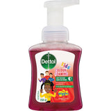 Colorful foaming Dettol Kids Hand Wash Berry promotes fun hand hygiene with antibacterial protection and a fruity scent.