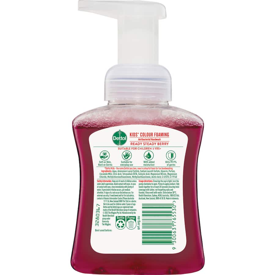 Dettol Kids Hand Wash Berry features colorful foam and a fruity scent for fun, effective hand hygiene for children.