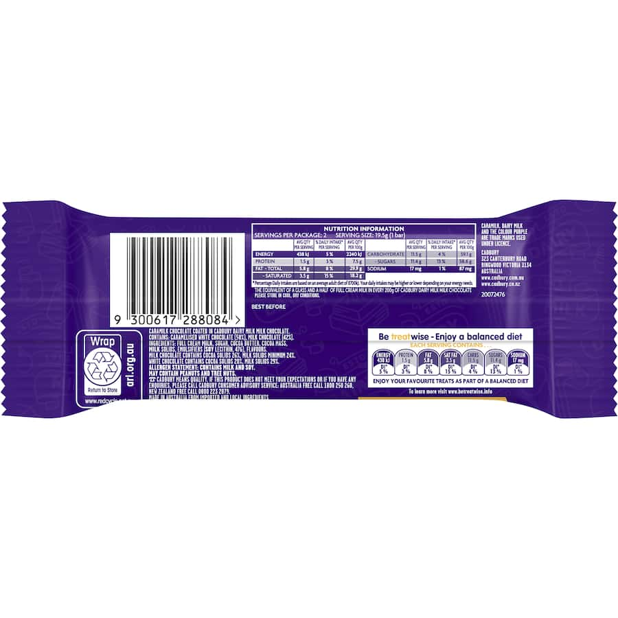 Cadbury Twirl Caramilk chocolate bar featuring smooth milk chocolate and rich caramel for a luxurious treat.