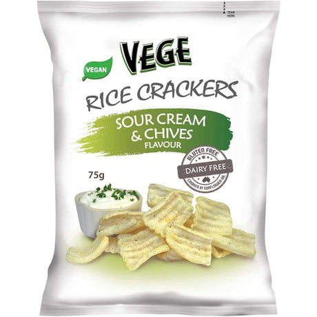 Crispy gluten-free rice crackers with sour cream and chives, perfect for guilt-free snacking and dipping.