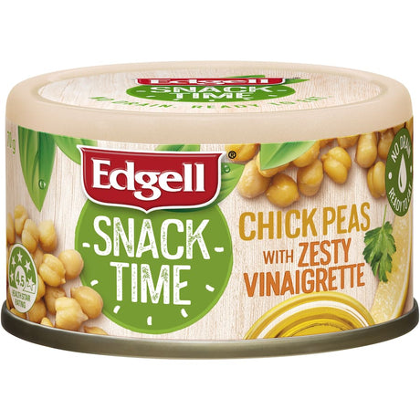 Edgell Snack Time Chickpeas in zesty vinaigrette, perfect for on-the-go, crunchy, nutritious, and all-natural snack.