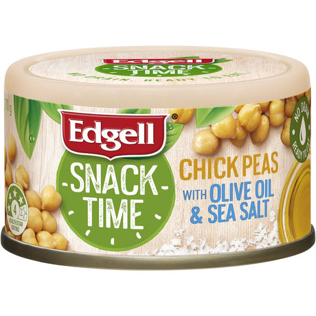 Crunchy Edgell Snack Time Chickpeas with sea salt, a nutritious, convenient snack high in protein and fiber.