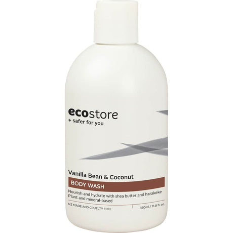 Ecostore Body Wash Vanilla & Coconut offers a tropical blend of vanilla and coconut, gently cleansing while nourishing skin with natural ingredients.