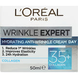 Hydrating anti-wrinkle cream for 35+, enriched with collagen to restore elasticity and reduce fine lines.