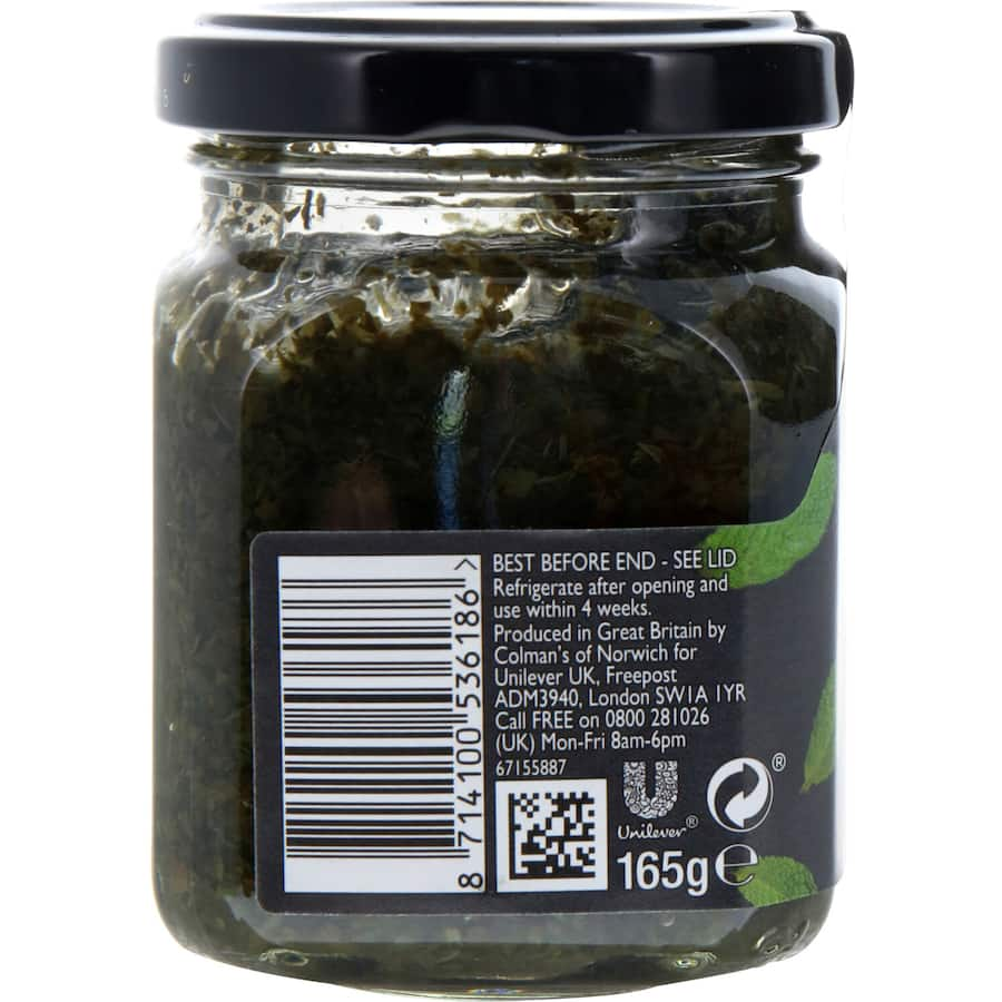 Colman's Mint Sauce: a zesty condiment made with fresh mint, perfect for elevating lamb dishes and enhancing roasts.