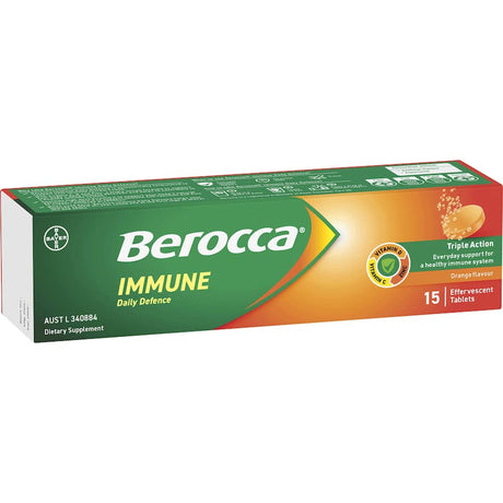 Effervescent orange tablet for immune support with vitamin C, D, and zinc, promoting health and vitality.