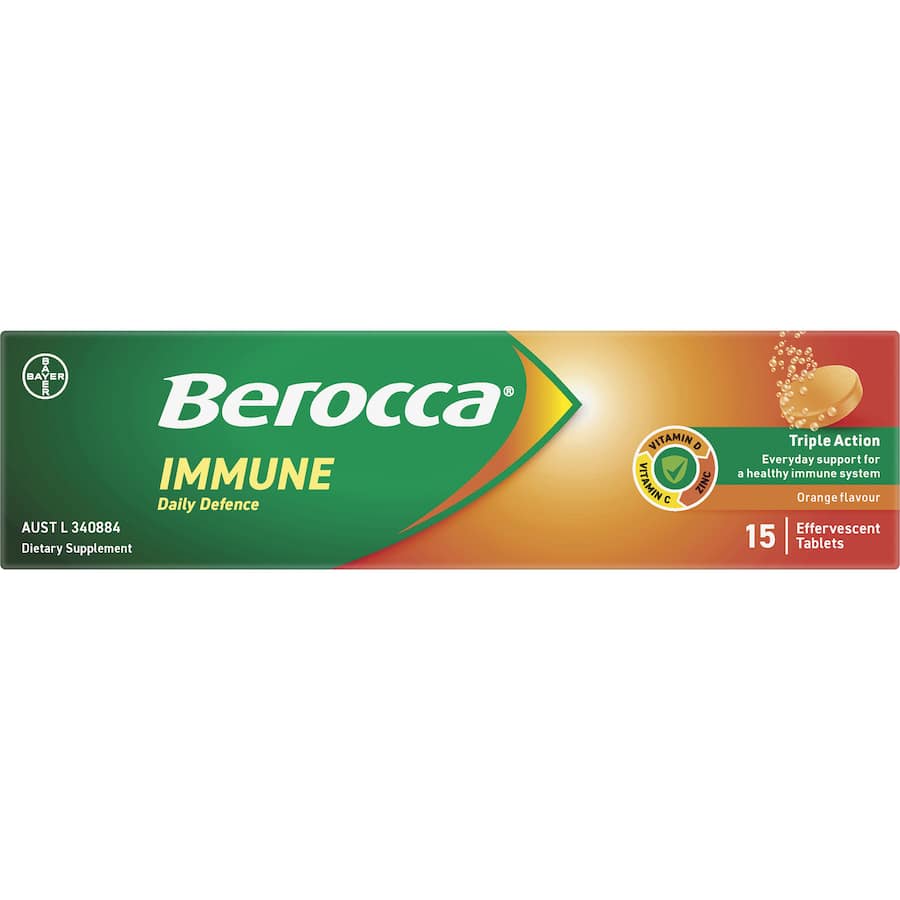 Effervescent orange tablets designed to boost immunity with vitamin C, D, and zinc for daily health support.