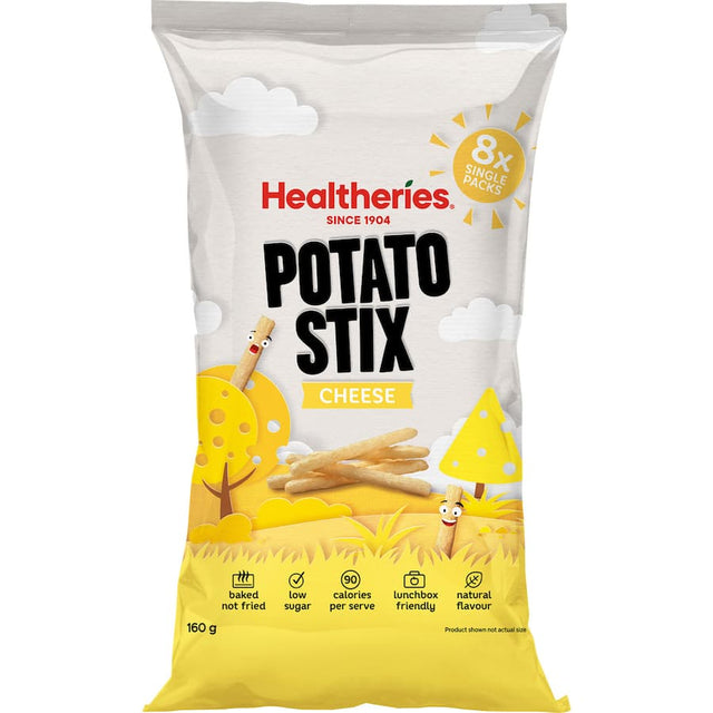 Healtheries Kidscare Potato Snack Stix in cheese flavor, low-fat, crispy, healthy snack for kids and adults, 160g pack.