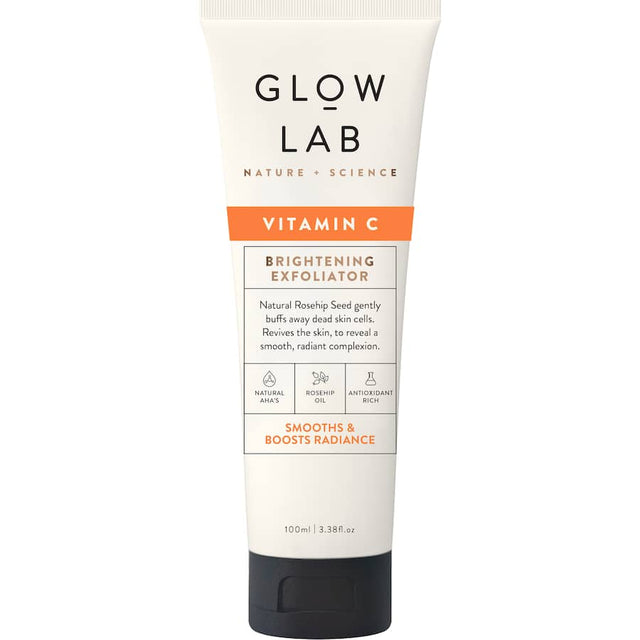 Glow Lab Exfoliator Brightening features antioxidant-rich ingredients, including Rosehip Seeds and Vitamin C, for radiant, smooth skin.