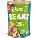 Wattie's Beanz Taco: savory baked beans in taco sauce, rich in protein and fiber, perfect for quick meals or side dishes.