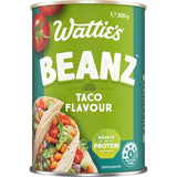 Wattie's Beanz Taco: savory baked beans in zesty taco sauce, rich in protein and fiber, easy to prepare for versatile meals.