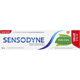 Sensodyne Sensitive Teeth Toothpaste Daily Care for quick relief, enamel strengthening, and 24-hour protection against sensitivity.
