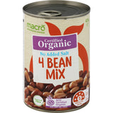 Organic 4 Bean Mix with no added salt, rich in protein and fiber, perfect for healthy salads, casseroles, and soups.