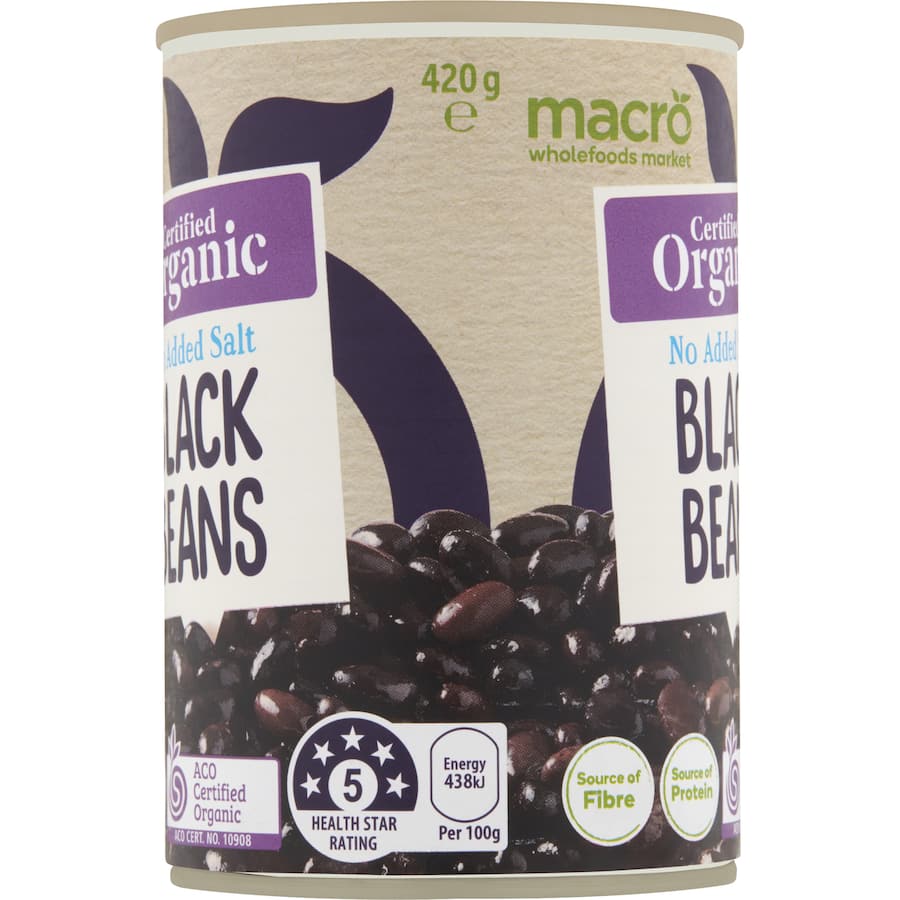 Macro Organic Black Beans No Added Salt in eco-friendly packaging, rich in protein and fiber for healthy meal options.