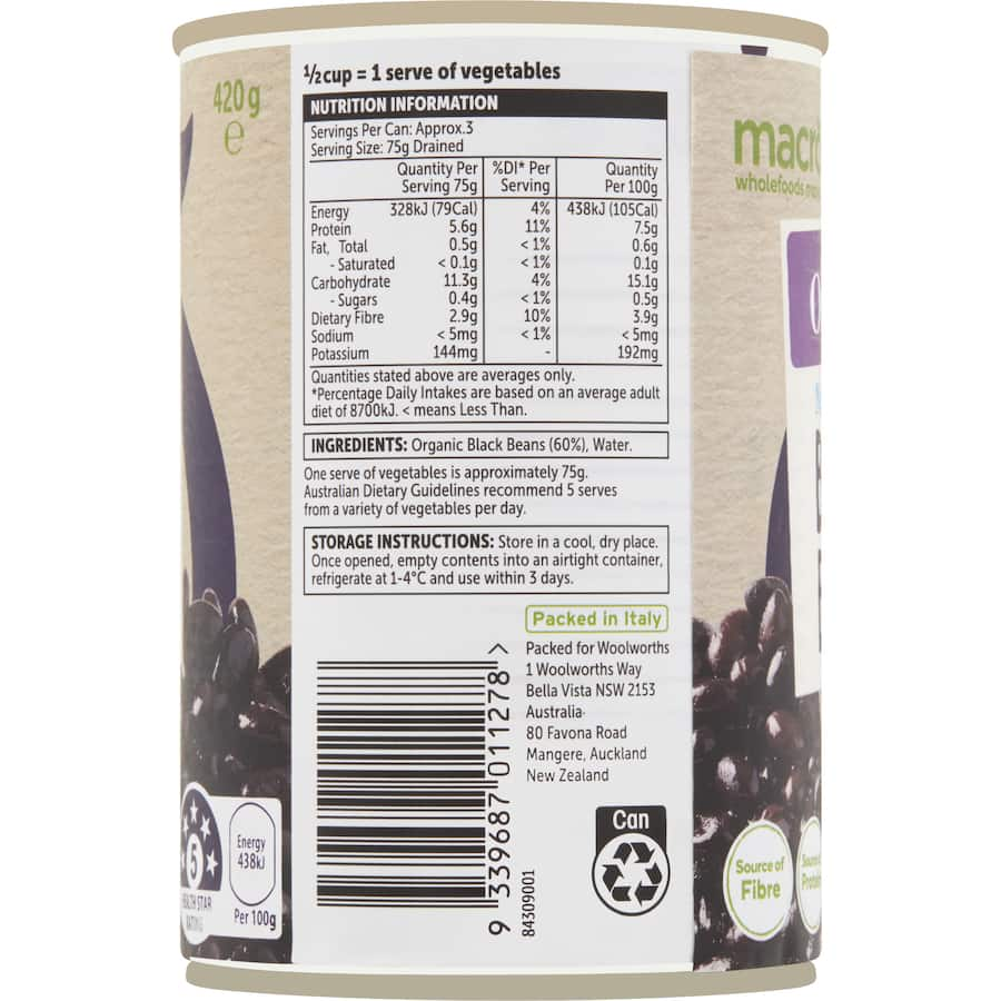 Macro Organic Black Beans No Added Salt, rich in protein and fiber, perfect for healthy meals and versatile dishes.