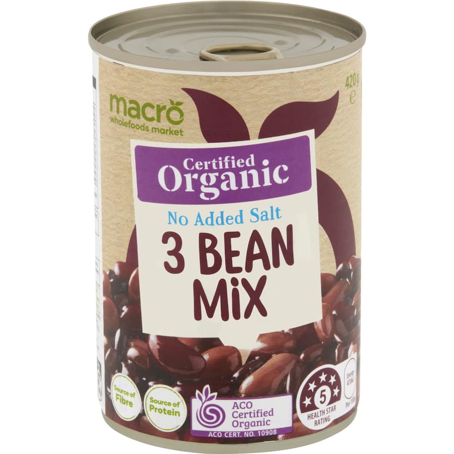 Macro Organic Beans 3 Mixed No Added Salt in a colorful mix, perfect for healthy meals without added sodium.