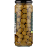 Delmaine Pitted Green Olives, firm and sharp, ideal for salads, cocktails, and stuffing with various fillings.