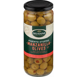 Delmaine Olives Stuffed Green: premium green olives filled with pimento, perfect for martinis, salads, and tapas spreads.