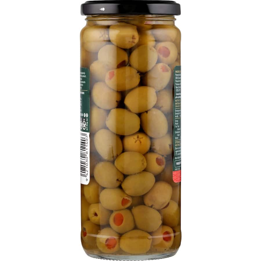 Delmaine Olives Stuffed Green: premium pimento-stuffed green olives perfect for martinis, salads, and gourmet tapas.