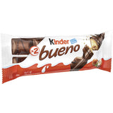 Indulge in Kinder Chocolate Bar Bueno, featuring creamy hazelnut filling, smooth chocolate, and crispy wafer in a convenient wrap.