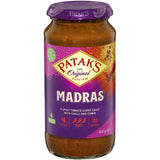 "Patak's Madras Simmer Sauce: a spicy, aromatic tomato curry sauce for quick, authentic Indian meals in just 20 minutes."