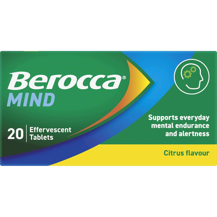 Effervescent citrus tablets for enhanced mental performance, featuring Spanish Sage and 12 essential vitamins and minerals.