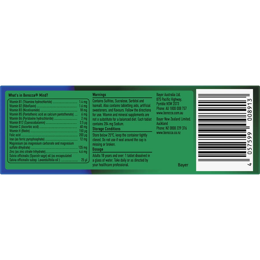 Effervescent tablet for cognitive health, featuring Spanish Sage and 12 essential vitamins for enhanced mental focus.