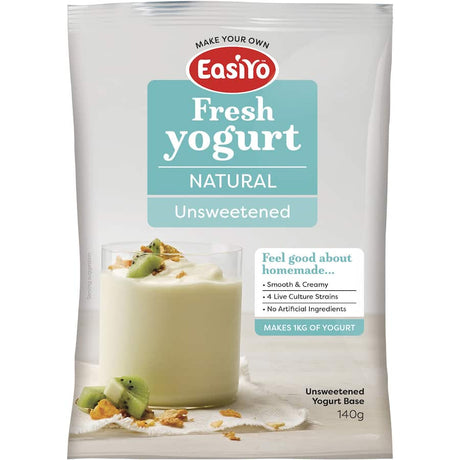 Easiyo Yoghurt Base Natural for making 1kg of creamy, non-fat yogurt rich in calcium with no artificial additives.