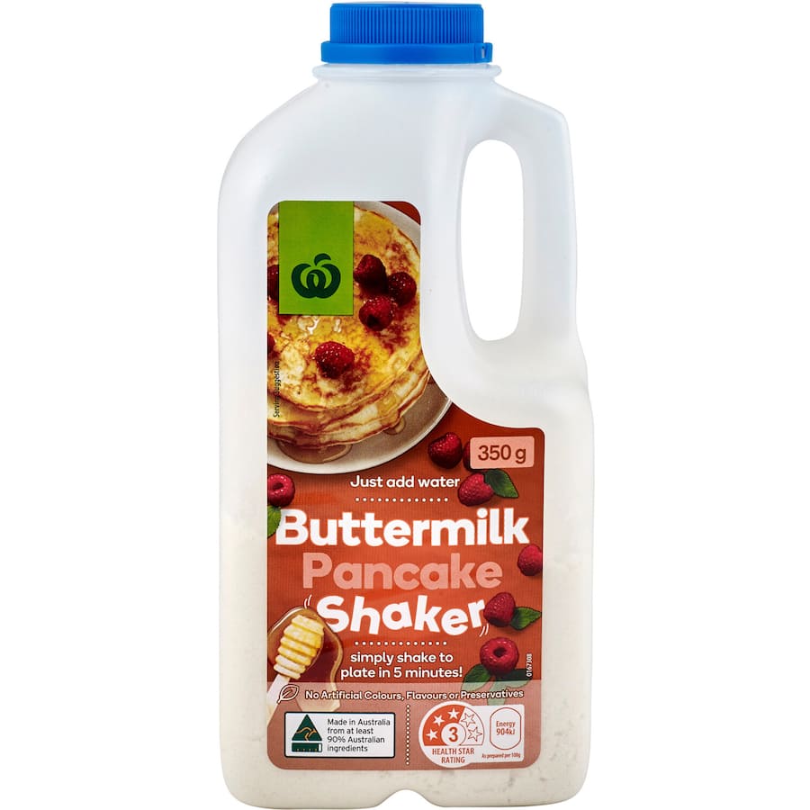 Fluffy Woolworths buttermilk pancake mix for easy, delicious homemade pancakes in minutes, perfect with fruits and syrup.