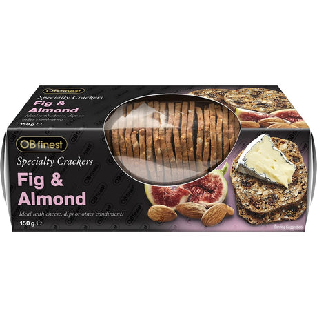 Artisanal gluten-free crackers with rich figs and crunchy almonds, perfect for cheese boards or sophisticated snacking.