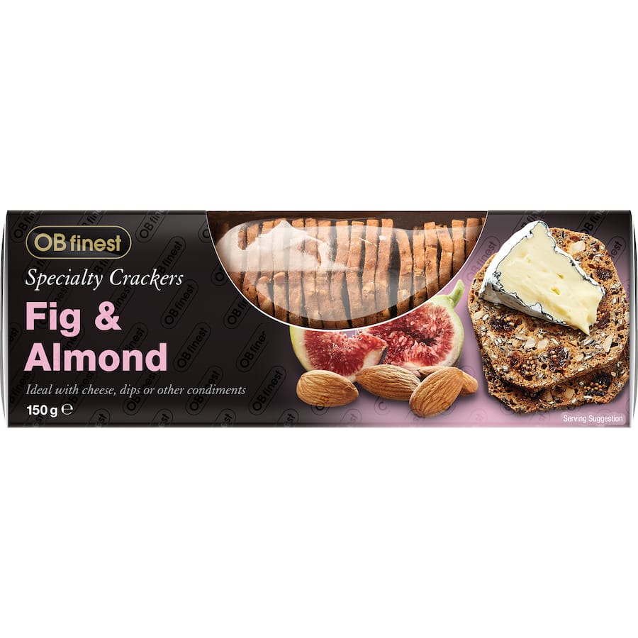 Artisan fig and almond crackers, gluten-free, perfect for pairing with cheeses and dips for gourmet snacking.