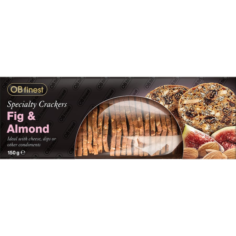 Gourmet fig and almond crackers, artisanal, gluten-free, perfect for pairing with cheeses and dips.