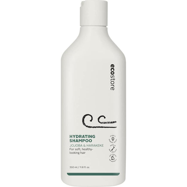 Eco-friendly Ecostore Hydrating Shampoo, restores moisture and shine for soft, healthy hair in a recyclable sugar plastic bottle.