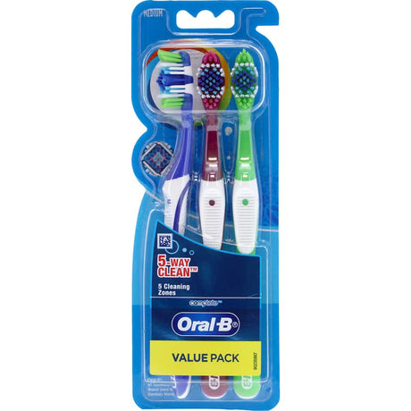 Oral B 5 Way Clean Value Pack of medium bristle toothbrushes for effective plaque removal and gum health.