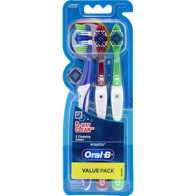 Oral B 5 Way Clean Value Pack of medium bristle toothbrushes for effective plaque removal and gum health.