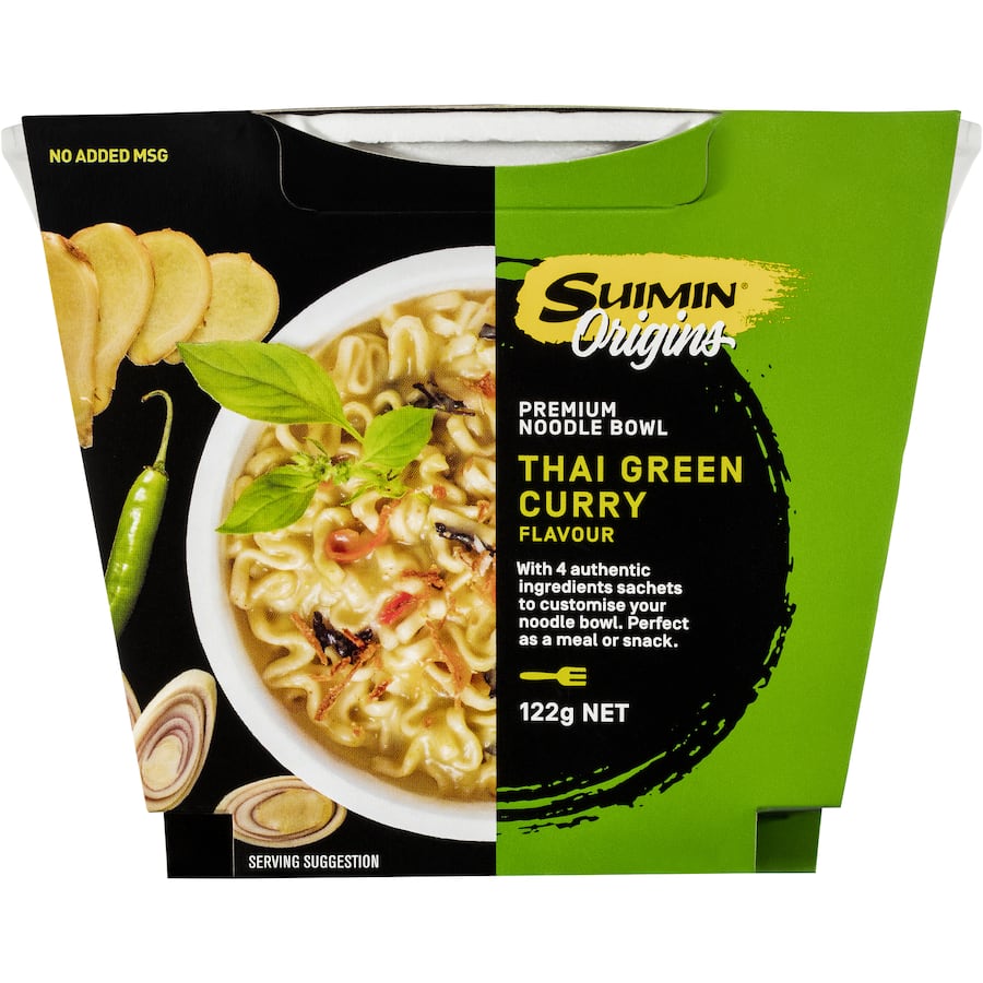 Suimin Instant Noodles Thai Green Curry Box offers rich flavors and four ingredient sachets for a quick, customizable meal in 3 minutes.