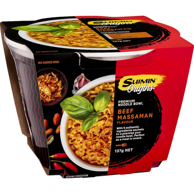 Suimin Instant Noodles Massaman Box with premium noodles and 5 authentic seasoning sachets for a quick, flavorful meal.