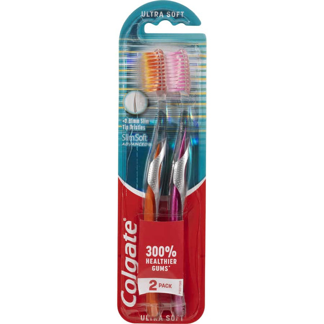 Colgate Slim Soft Advanced Toothbrush duo with ultra soft bristles for deep cleaning and healthier gums.