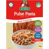 Gluten-free red lentil pasta spirals, rich in protein and fiber, ideal for healthy cooking in just 8-10 minutes.