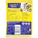 Basmati rice infused with lemon and herbs, ready to eat in a microwavable pouch, perfect for quick, flavorful meals.