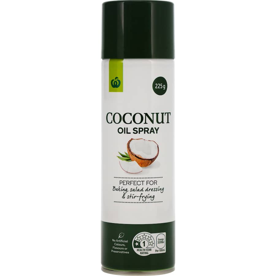 Woolworths Coconut Oil Spray, made from 100% pure coconut oil, offers healthy, precise cooking without excess grease.