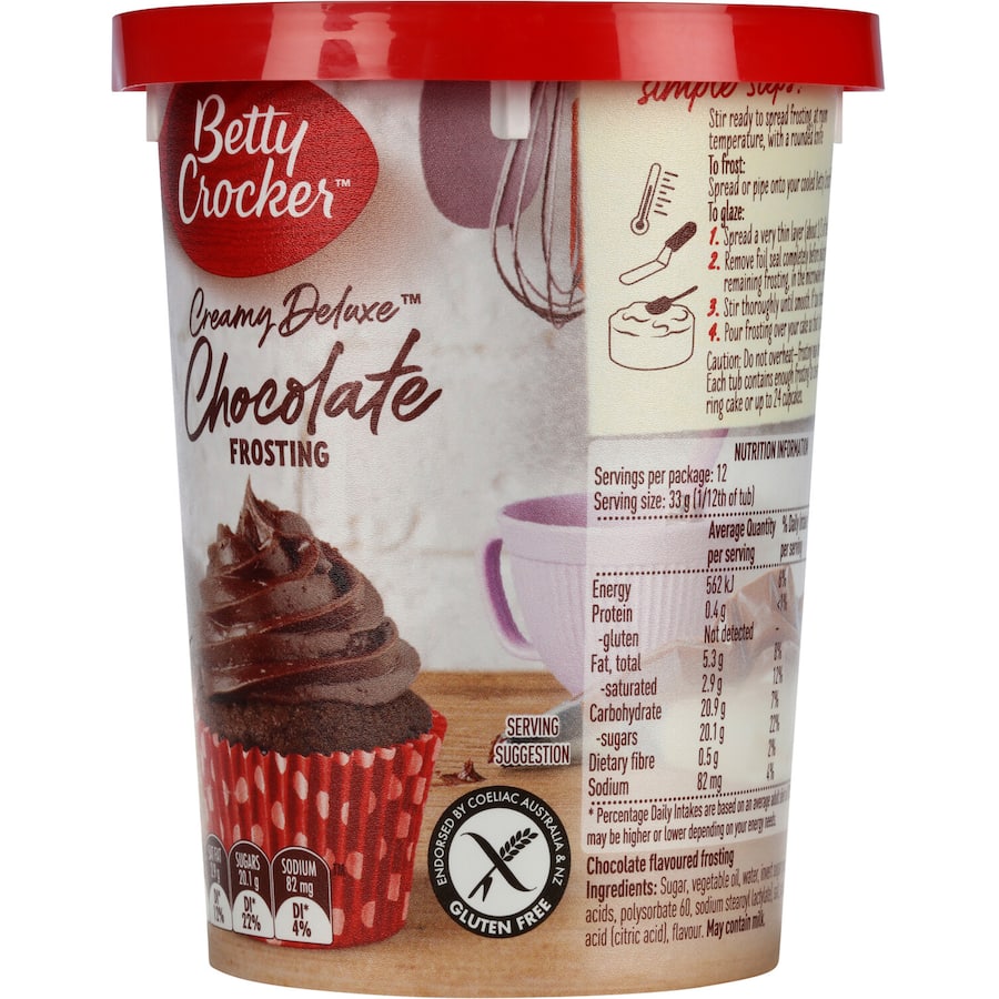 Rich and creamy Betty Crocker Chocolate Icing, perfect for frosting cakes, cupcakes, and cookies with ease.