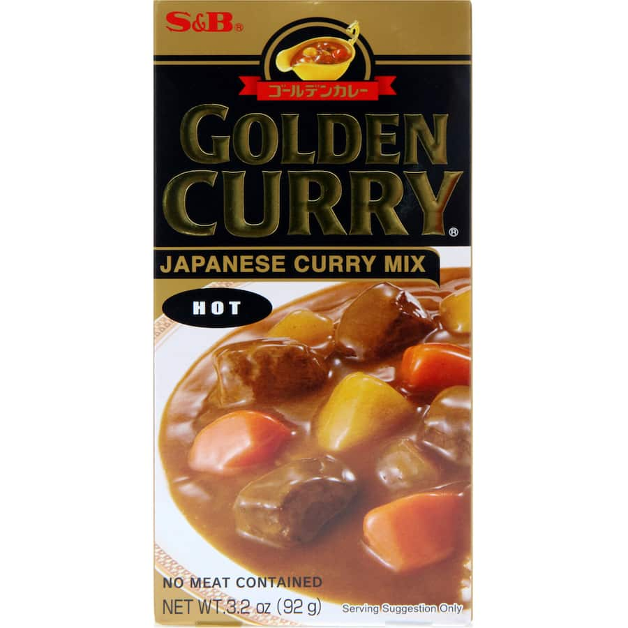 S & B Asian Hot Golden Curry Sauce Mix packet featuring a rich blend of spices for authentic Japanese curry dishes.