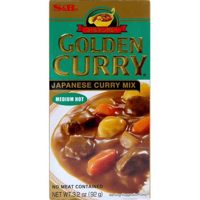 S & B Asian Med/hot Golden Curry Sauce Mix packed with authentic spices for delicious, aromatic homemade curry.